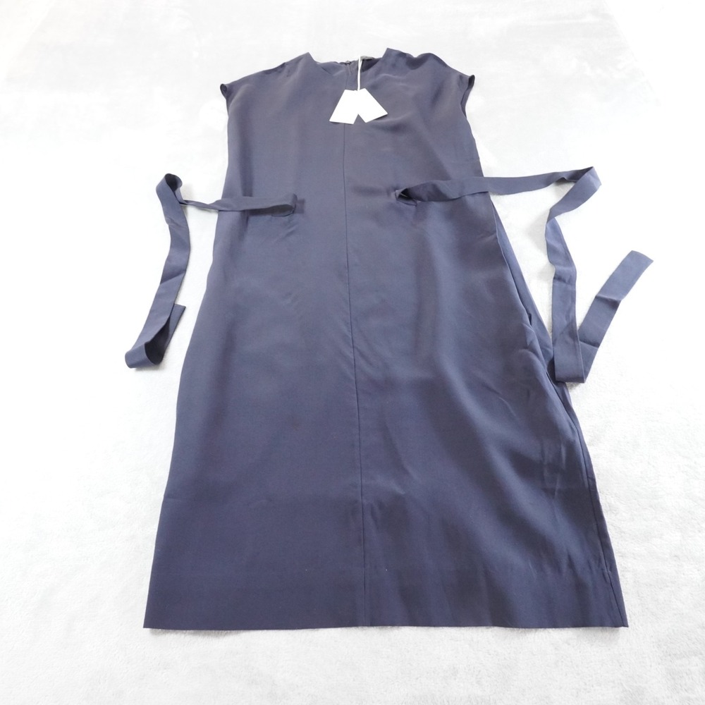 COS Silk Shift Dress Womens XS Navy Blue Cap Sleeve Belted Minimalist EU 32 - Picture 4 of 15